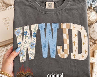 WWJD PNG, Christian Digital Download, Neutral Faith Shirt, Painted Sublimation and DTF, Trendy What Would Jesus Do Design, Cross
