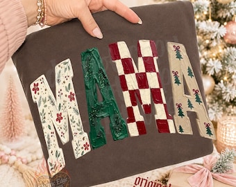 Christmas Mama PNG, Aesthetic Holiday Digital Download, Painted Shirt, Sublimation and DTF, Trendy Mom Christmas Tree Design