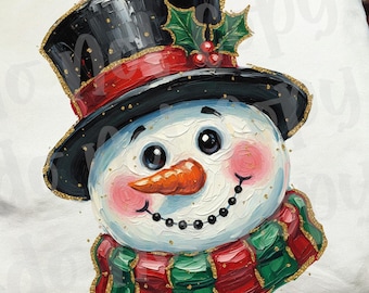 Handmålad snögubbe vintage png-design | Digital nedladdning | PNG-fil | Sublimerings- och DTF-design | Julhelg | Vintertrendigt