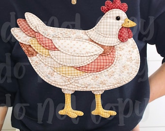 Hen Quilted Vintage Patchwork PNG, Grandma Core Digital Download, Sublimation and DTF Design, Boutique Chicken Cottagecore, Trendy