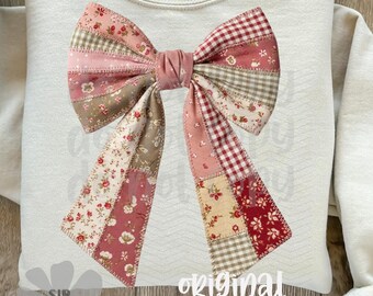 Patchwork Vintage Bow png Design | Grandma Core Digital Download | Coquette | Sublimation DTF | Granny Cottagecore Rustic | Trendy