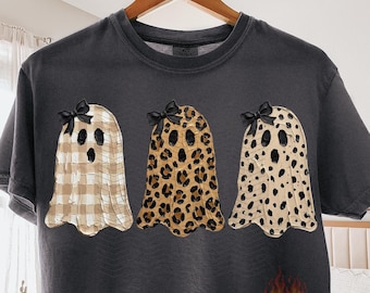 Leopard Ghosts Halloween Trio PNG, Neutral Digital Download, Sublimation DTF, Trendy Boutique Shirt, Coquette Design, Spooky Season Tee