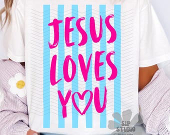 Jesus Loves You PNG, Retro Christian Shirt Design,  Sublimation and DTF, Trendy Church Tee, Religious Faith Download, Cross Grace