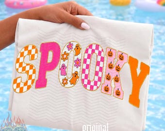 Cute Spooky PNG, Halloween Checkered Digital Download, Sublimation DTF, Trendy Boutique Shirt, Pumpkin Season Design, Pink Ghost Shirt