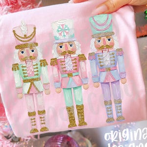 Hand-Painted Nutcrackers PNG, Pastel Digital Download, Pink Christmas Shirt, Trendy Sublimation and DTF, Preppy Holiday Boutique Design