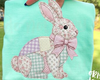 Patchwork Quilted Easter Bunny Floral png Design | Digital Download | PNG File | Sublimation and DTF Design | Spring Patterns Coquette
