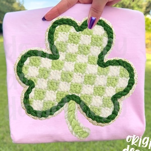 Rutig Shamrock PNG | Digital nedladdning för lyckosammansläkten | Konstgarn | Sublimering och DTF | St. Patrick's Day-helgdag | Klöverskjorta bild 1