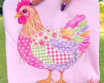 Girly Hen PNG, Floral Chicken Design, Summer Digital Download, Sublimation and DTF, Trendy Patchwork Cottagecore Shirt, Boutique