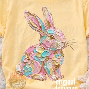 Pastel Easter Bunny PNG | Floral Painted Digital Download | Coquette Spring Shirt | Sublimation and DTF | Preppy Rabbit Design | Trendy image 1