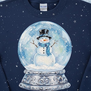 Snowman Snow Globe PNG, Winter Digital Download, Christmas Sublimation and DTF, Trendy Holiday Shirt, Hand Painted Aesthetic image 1