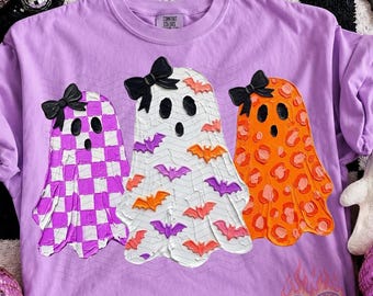 Cute Halloween Ghost Trio PNG, Girly Digital Download, Sublimation DTF, Trendy Boutique Shirt, Coquette Design, Spooky Season Tee