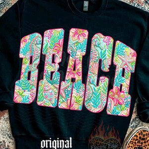 Beach PNG | Preppy Coastal Digital Download | Summer Shirt | Sublimation DTF | Trendy Neon Design | Tropical Beach Vacation | Seashell image 1