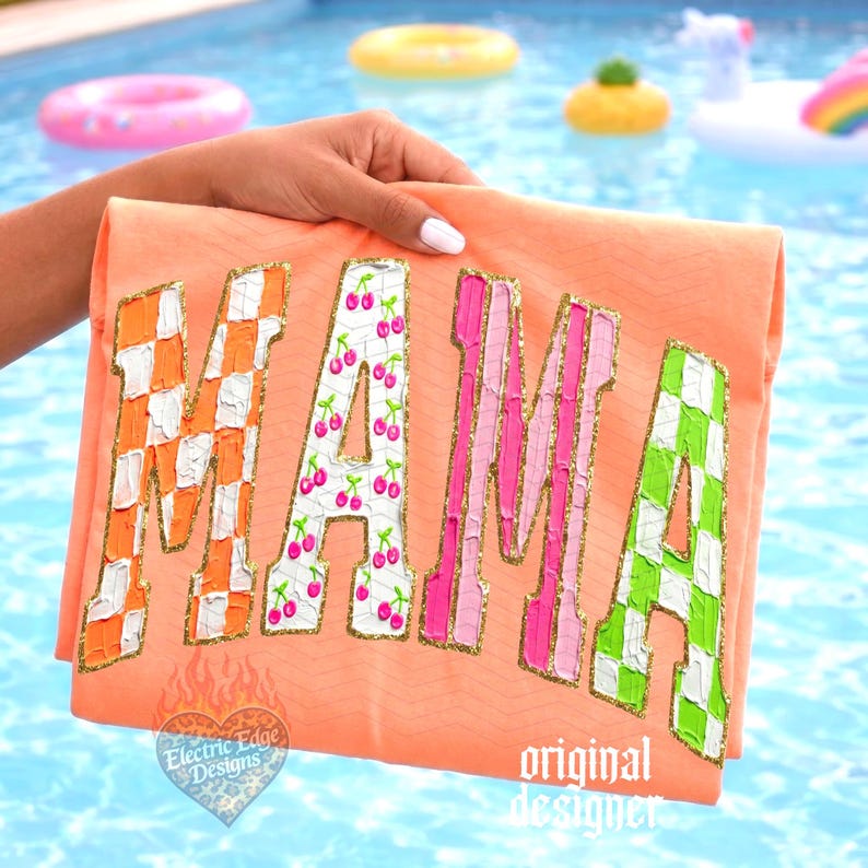 Mama Neon PNG, Mothers Day Digital Download, Summer Checkered Mama Shirt, Sublimation and DTF, Trendy Painted Mom Tee, Preppy Cherry Design image 2