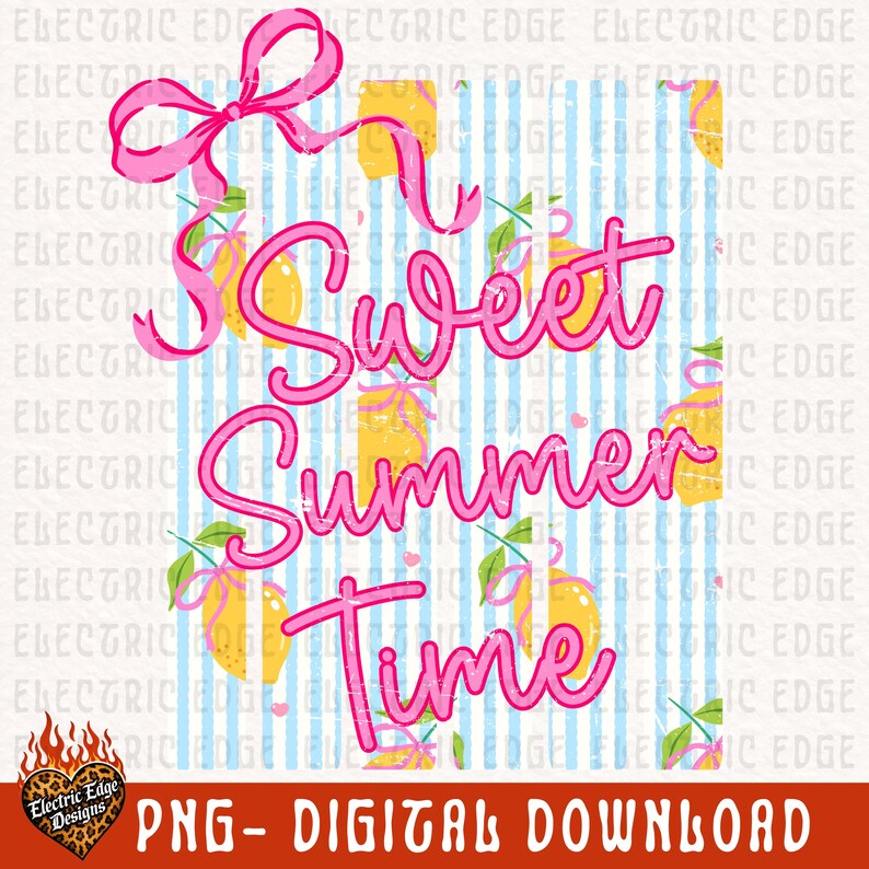 Sweet Summer Time PNG | Lemon Digital Download | Summer Shirt | Sublimation DTF | Preppy Bow Design | Tropical Beach Vacation | Trendy image 2