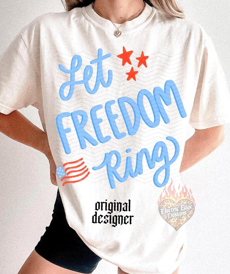 Låt friheten ringa patriotisk PNG | Retro digital nedladdning | Sublimering DTF | 4 juli-skjorta | Trendig amerikansk design | Sommar bild 1