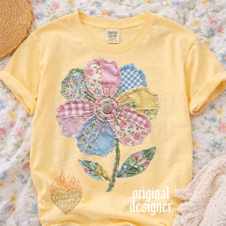 Lapptäckeblomma PNG | Digital nedladdning av påsk | Shabby chic-skjorta | Sublimering och DTF | Coquette Cottagecore | Trendig vårquiltdesign bild 1
