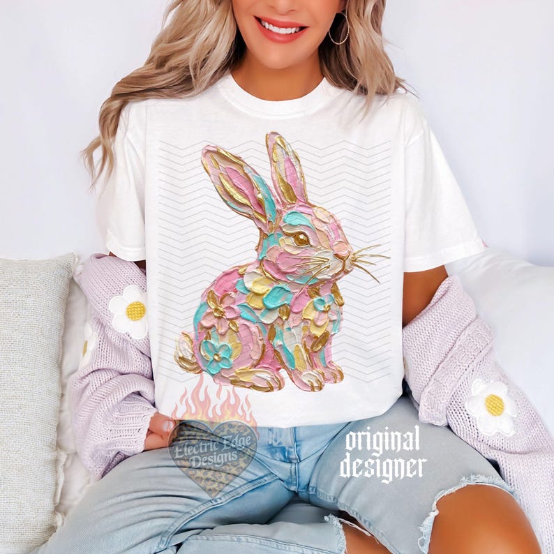 Pastel Easter Bunny PNG | Floral Painted Digital Download | Coquette Spring Shirt | Sublimation and DTF | Preppy Rabbit Design | Trendy image 4