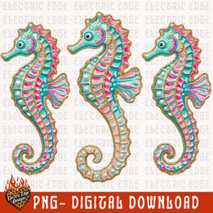 Preppy Seahorse Trio PNG | Coastal Digital Download | Summer Beach Design | Sublimation DTF | Trendy Girly Ocean Graphic | Boutique image 2
