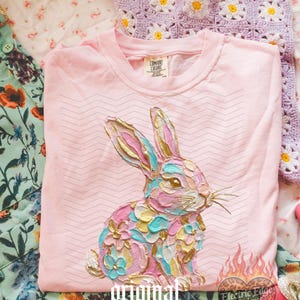 Pastel Easter Bunny PNG | Floral Painted Digital Download | Coquette Spring Shirt | Sublimation and DTF | Preppy Rabbit Design | Trendy image 5