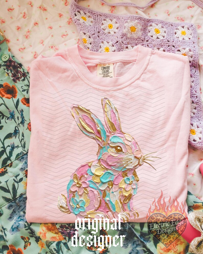 Pastel Easter Bunny PNG | Floral Painted Digital Download | Coquette Spring Shirt | Sublimation and DTF | Preppy Rabbit Design | Trendy image 5