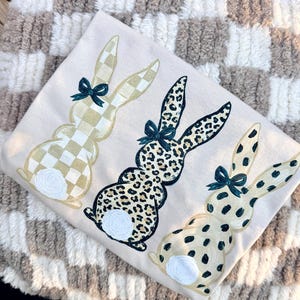 Neutral Easter Bunny PNG | Leopard Bunny Trio | Boutique Sublimation and DTF Download | Checkered Spring Shirt Design | Trendy Bow Rabbits image 2