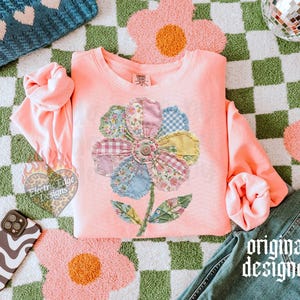 Lapptäckeblomma PNG | Digital nedladdning av påsk | Shabby chic-skjorta | Sublimering och DTF | Coquette Cottagecore | Trendig vårquiltdesign bild 4