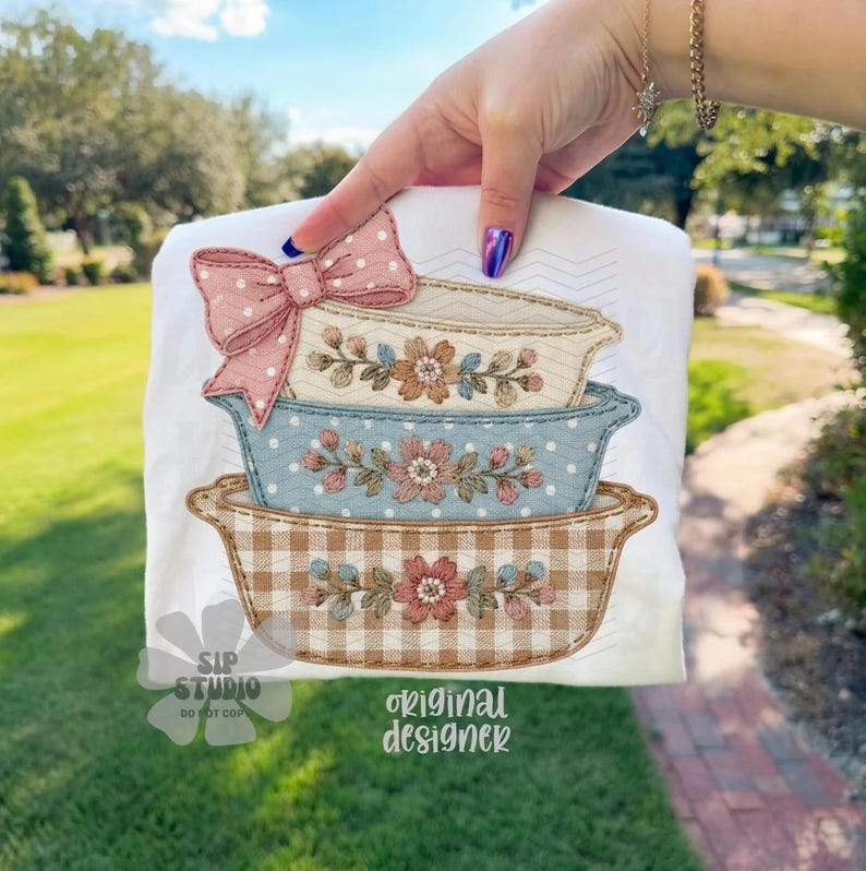 Patchwork Vintage Pyrex Dishes PNG | Grandma Core Digital Download | Sublimation and DTF | Cottagecore Shirt Design | Thrift Lover | Trendy image 4