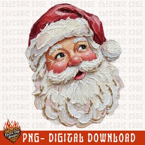 Puede incluir: Una ilustraci&oacute;n digital de Santa Claus con pinceladas gruesas y texturizadas al estilo impasto. La imagen muestra un gorro rojo con un pomp&oacute;n blanco, mejillas sonrosadas y una barba blanca completa con sutiles acentos dorados en la textura.