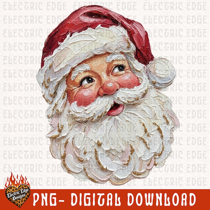 Puede incluir: Una ilustraci&oacute;n digital de Santa Claus con pinceladas gruesas y texturizadas al estilo impasto. La imagen muestra un gorro rojo con un pomp&oacute;n blanco, mejillas sonrosadas y una barba blanca completa con sutiles acentos dorados en la textura.