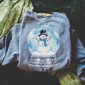 Snowman Snow Globe PNG, Winter Digital Download, Christmas Sublimation and DTF, Trendy Holiday Shirt, Hand Painted Aesthetic image 3