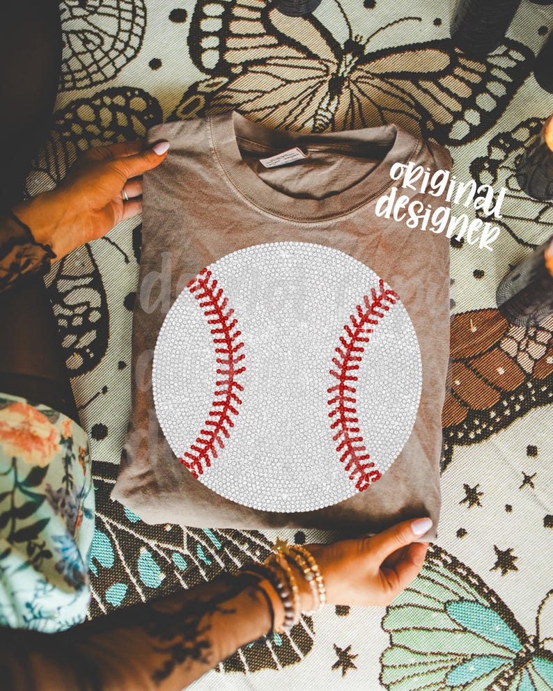 Faux Strass Baseball PNG, Matchdag Digital Nedladdning, Trendig Sublimering och DTF, Girly Sports Team Mom Shirt bild 4