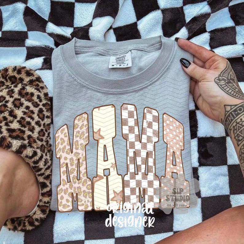 Mama Leopard PNG, Checkered Mothers Day Digital Download, Edgy Sublimation and DTF, Boutique Mom Shirt, Western Neutral Design image 1