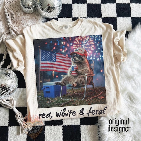 Red White and Feral Raccoon PNG | 4th of July Digital Download | Sublimation DTF | Americana Shirt | Trendy Summer USA Tee | Memorial Day