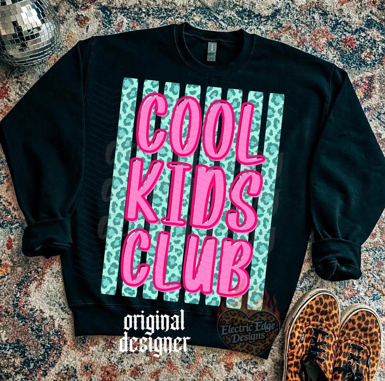 Cool Kids Club PNG, Girly Kids Digital Download, Trendy Summer Shirt, Sublimation and DTF, Preppy Leopard Design, Mama Mini Boutique image 5