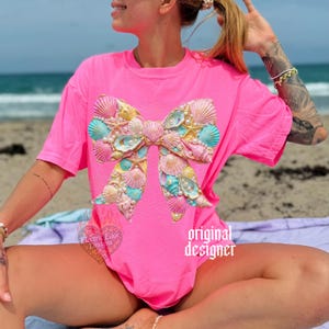 Seashell Coquette Bow PNG | Digital Download | Coastal Pearl Design | Sublimation and DTF | Preppy Beach Aesthetic | Trendy Summer Shirt image 5