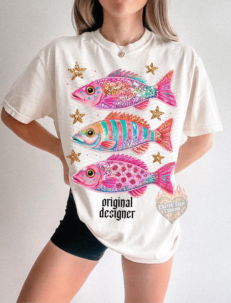 PNG de pez preppy / Descarga digital de verano / Diseño maximalista costero / Sublimación DTF / Camiseta de playa femenina / Colores modernos imagen 5