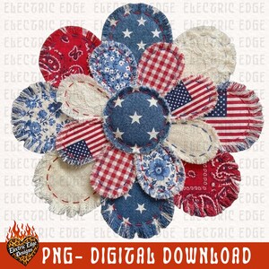 Patriotic Patchwork Flower PNG, July 4th Shirt Digital Download, Sublimation DTF, Independence Day, Trendy USA Flag Design, American image 2