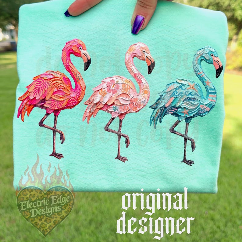 Flamingo Summer Trio PNG, Coastal Digital Download, Preppy Beach Design, Sublimation DTF, Tropical Boutique Shirt, Trendy Vacation image 4