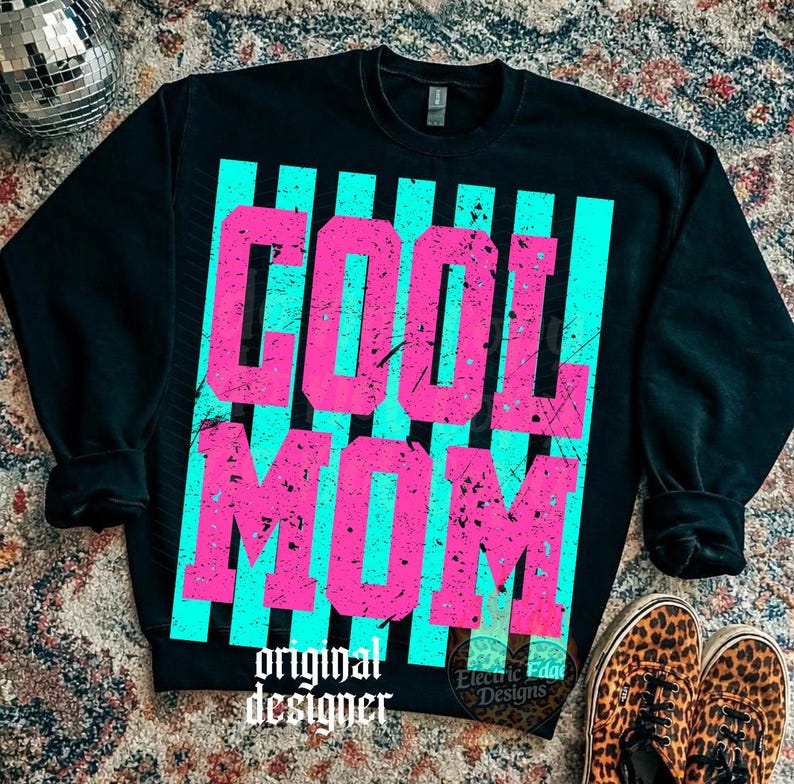 Cool Mom PNG, Mothers Day Digital Download, Trendy Mom Graphic, Sublimation and DTF, Neon Mama Shirt, Summer Design image 4