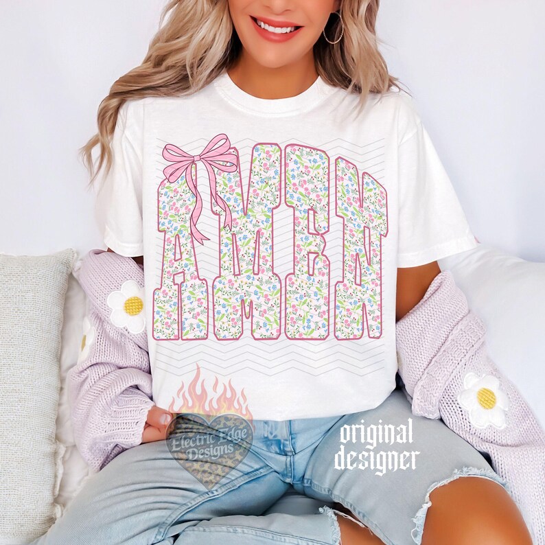 Floral Amen PNG, Christian Bow Digital Download, Sublimation and DTF, Trendy Faith Based Shirt Design, Religious Scripture Tee image 5
