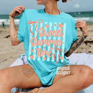 Sweet Summer Time PNG | Peach Digital Download | Summer Shirt | Sublimation DTF | Preppy Bow Design | Tropical Beach Vacation | Trendy image 4