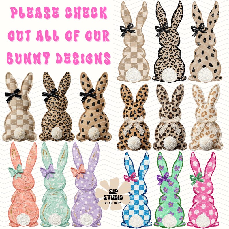 Painted Easter Bunny Trio PNG | Trendy Digital Download | Sublimation and DTF | Spring Shirt Design | Pastel Coquette Rabbits | Boutique image 7