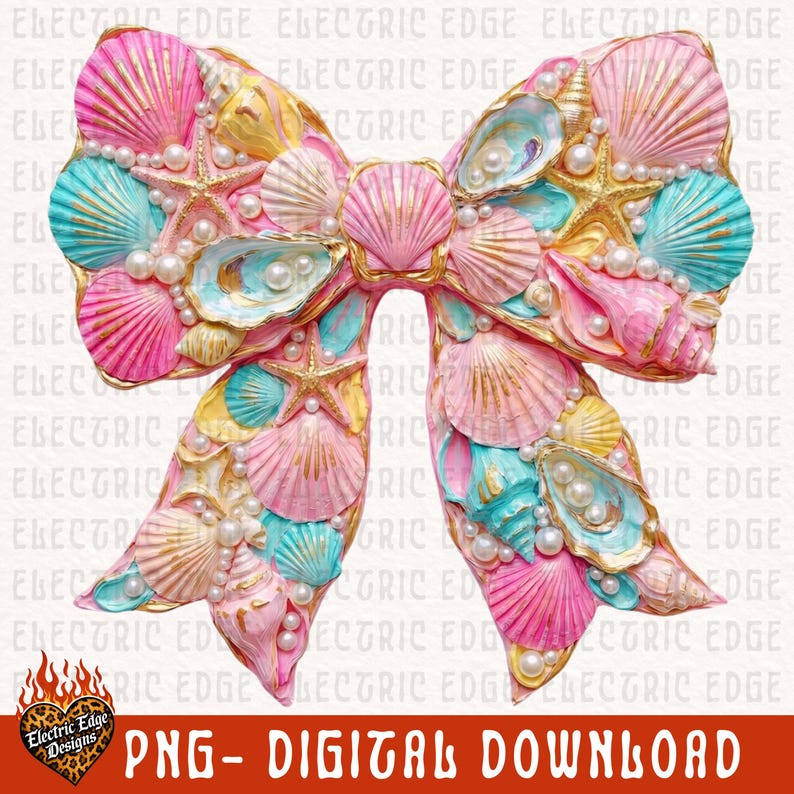 Seashell Coquette Bow PNG | Digital Download | Coastal Pearl Design | Sublimation and DTF | Preppy Beach Aesthetic | Trendy Summer Shirt image 2