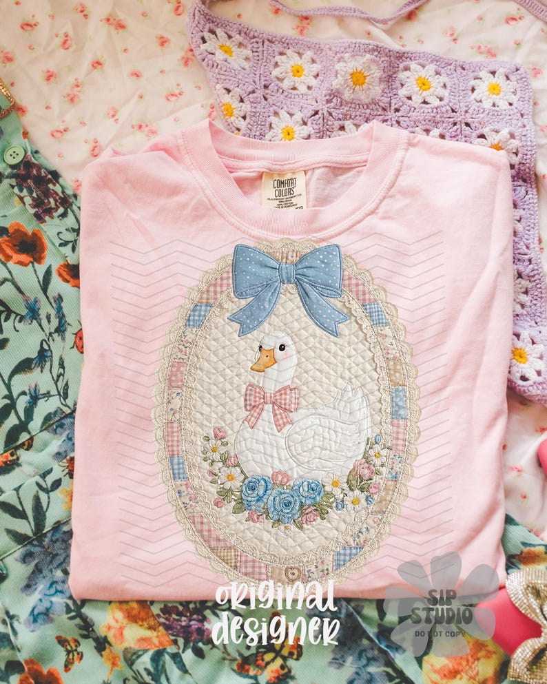 Quilted Patchwork Goose PNG | Grandma Core Digital Download | Sublimation and DTF | Aesthetic Cottagecore | Trendy | Duck Shirt | Spring image 1