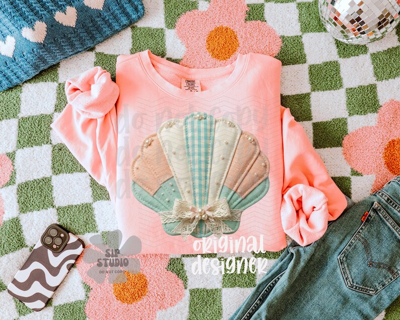 Coquette Seashell PNG, Summer Digital Download, Beach Sublimation DTF, Aesthetic Preppy Shirt, Trendy Vacation Design, Boutique image 3
