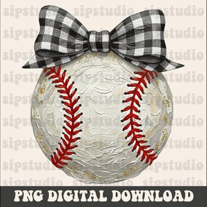 Baseball peint à la main PNG, téléchargement numérique le jour du match, conception de chemise de baseball avec noeud, sublimation tendance et DTF, Coquette Sports Mom image 3