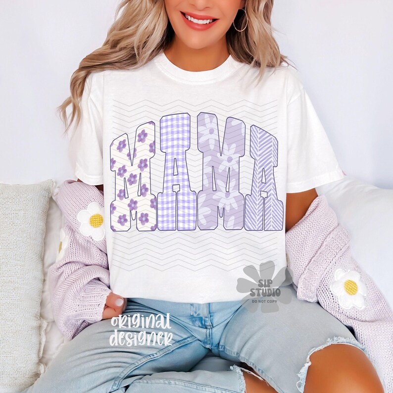 Mama Varisty PNG, Mothers Day Digital Download, Trendy Floral Mothers Day Shirt, Sublimation and DTF, Preppy Mom Shirt, Boutique image 1