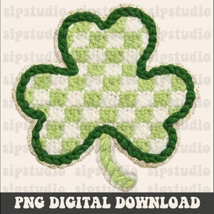 Rutig Shamrock PNG | Digital nedladdning för lyckosammansläkten | Konstgarn | Sublimering och DTF | St. Patrick's Day-helgdag | Klöverskjorta bild 3