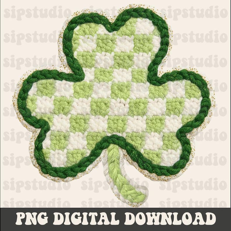 Rutig Shamrock PNG | Digital nedladdning för lyckosammansläkten | Konstgarn | Sublimering och DTF | St. Patrick's Day-helgdag | Klöverskjorta bild 3