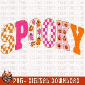 Cute Spooky PNG, Halloween Checkered Digital Download, Sublimation DTF, Trendy Boutique Shirt, Pumpkin Season Design, Pink Ghost Shirt image 2